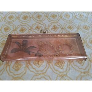 Clear Rose Clutch/Purse/Makeup Bag 1950-60s w/Contents As Found! STERLING SILVER